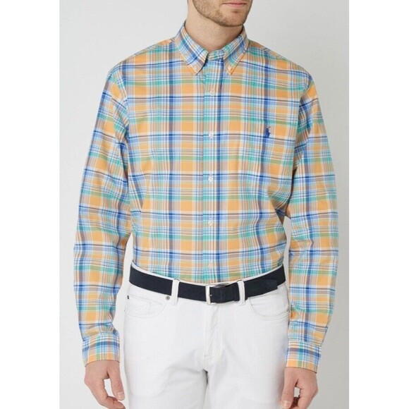 Ralph Lauren Button Front Pocket Plaid Shirt 100% Cotton Orange Mens Size XXL - Picture 2 of 10